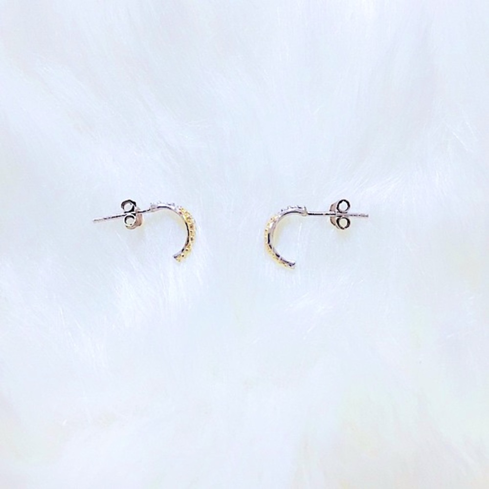 Rare Dainty JCM Gold & 925s Sterling Textured Twisted Hoop Mini Earring STAMPED
